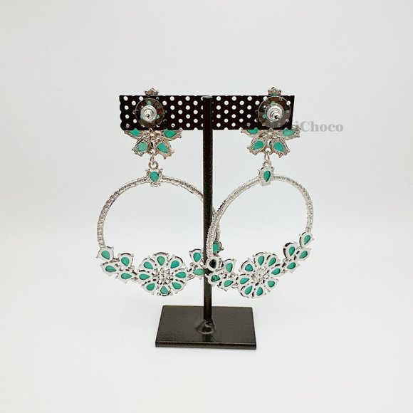 Royal Green Chandelier Crystal Flower Post Earrings - Picture 5 of 8